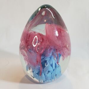 Vintage Mt St Helens Ash Art Glass Paperweight MSH 90 Pink Blue Egg Signed Vines